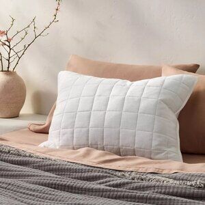 Casaluna Heavyweight Linen Blend Quilted White King Size Pillow Sham 20" x 36"